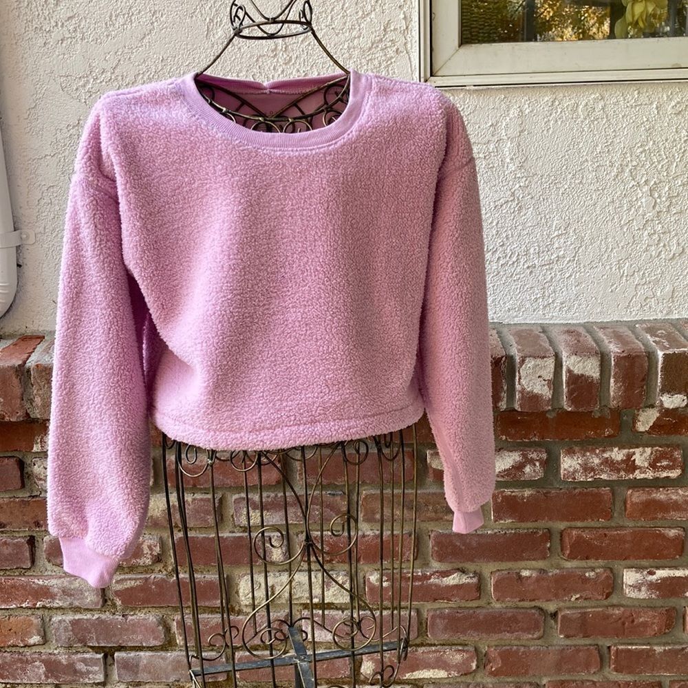 NWT Sundown By Splendid Cotton Candy Pink Crop Fleece Sweatshirt Top Size S